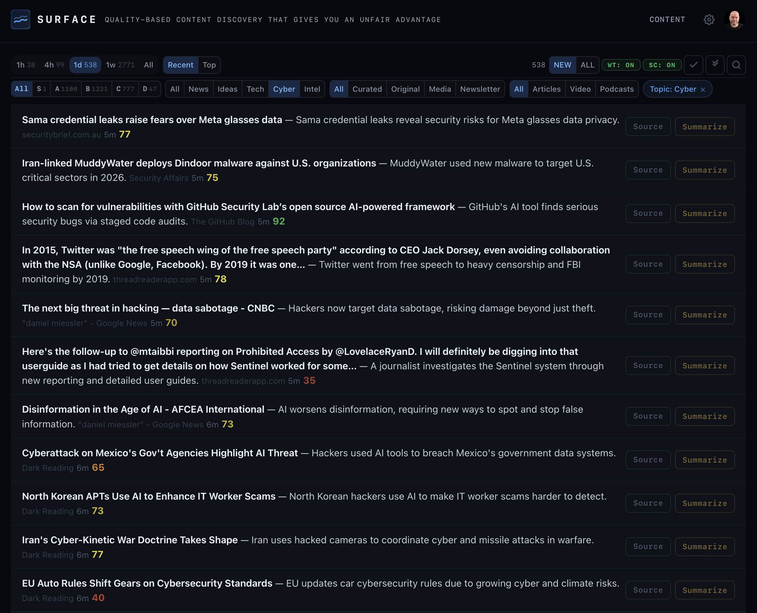 Surface — cybersecurity filter